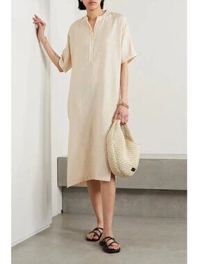 ANINE BING  liv crinkled-voile midi dress champagne XS lagenlook minimalist